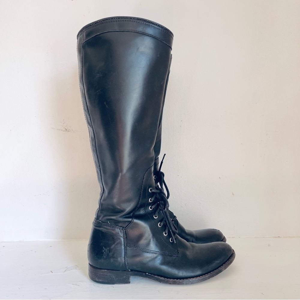 Frye Melissa Equestrian, Riding Lace Up, Tall Boot In Black Leather Size 6B